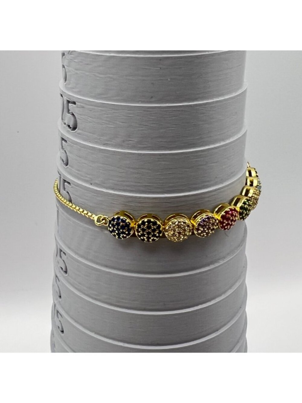 Rainbow Pave Crystal Bracelet Adjustable Bolo Gold Tone Multicolor Glam 5-9.25" - Picture 4 of 9